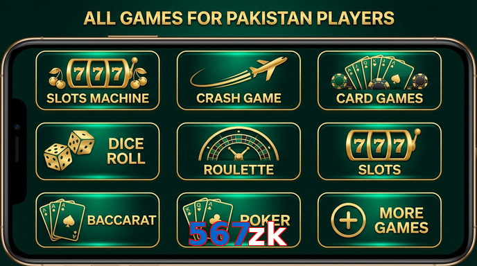 Main screen of 567Zk games page for PK players